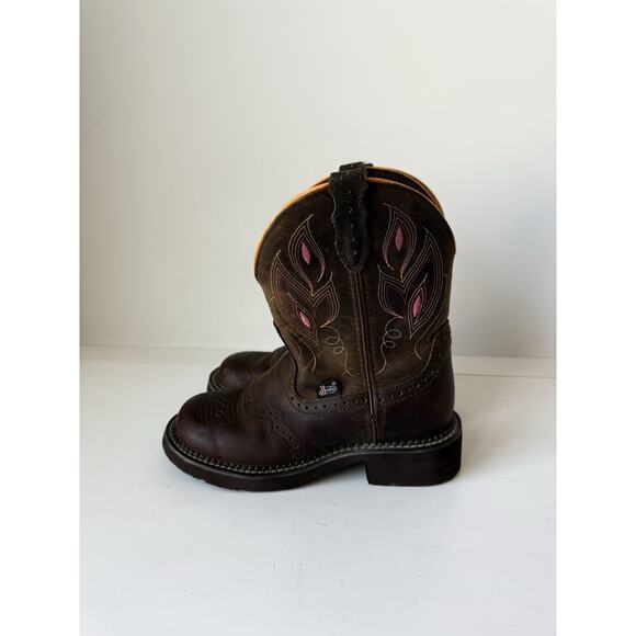 Justin Boots Other - JUSTIN Youth Size 5.5 B Brown L9526 Orange Leather Square Toe Cowboy Boots Gypsy